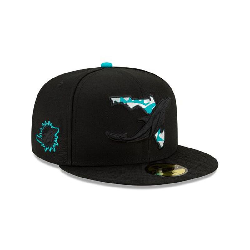 NFL Miami Dolphins State Logo Reflect 59Fifty Fitted (VVR6319) - Black New Era Caps